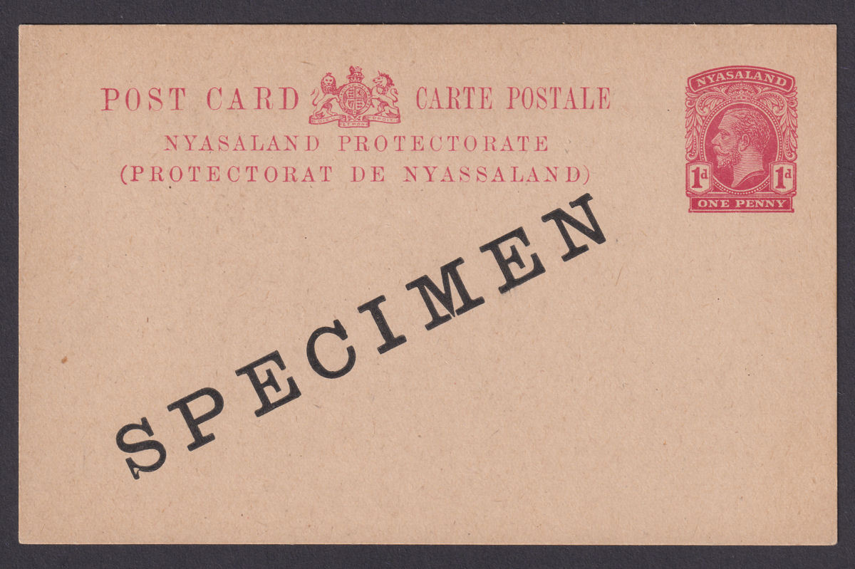 Nyasaland 1914 King George V SPECIMEN 1d Postal Stationery Postcard Unused H&G5