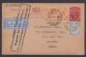 Click for more photos and details Nyasaland 1934 KGV 1½d x2 +2d Uprating 1d First Flight PS Postcard Airmail LIMBE