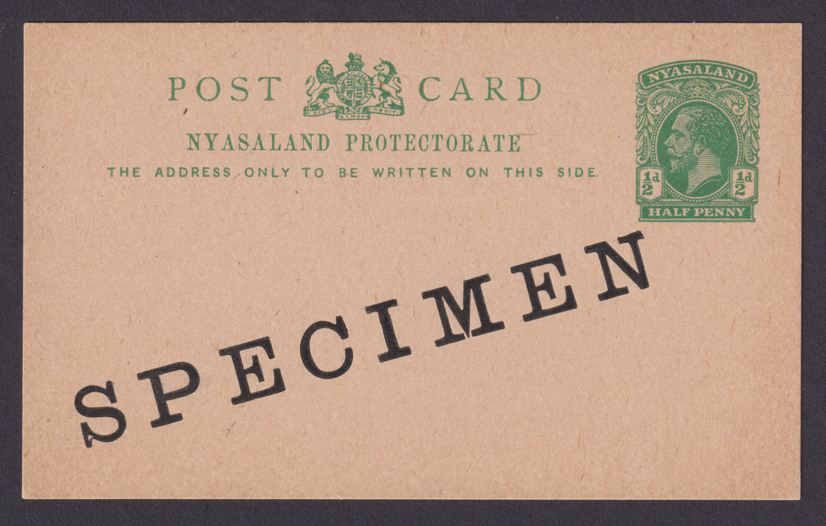 Nyasaland 1914 King George V SPECIMEN ½d Postal Stationery Postcard Unused H&G4