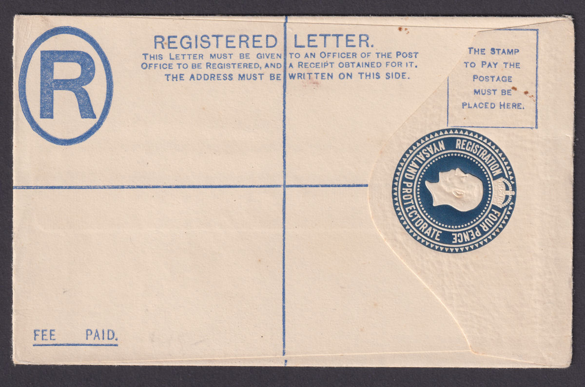 Nyasaland 1914 KGV SPECIMEN 4d Postal Stationary Registered Letter Unused H&G2