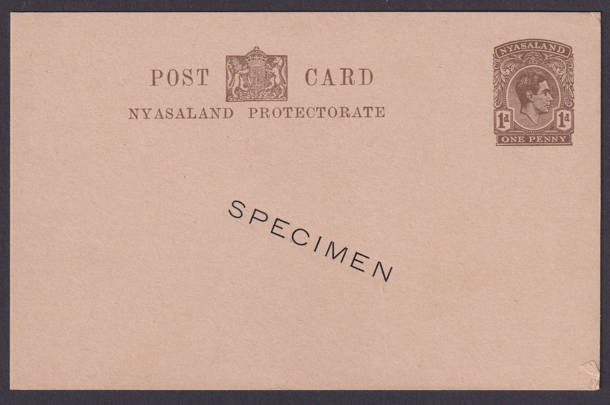 Nyasaland 1938 King George VI 1d SPECIMEN Postal Stationery Postcard Unused H&G6