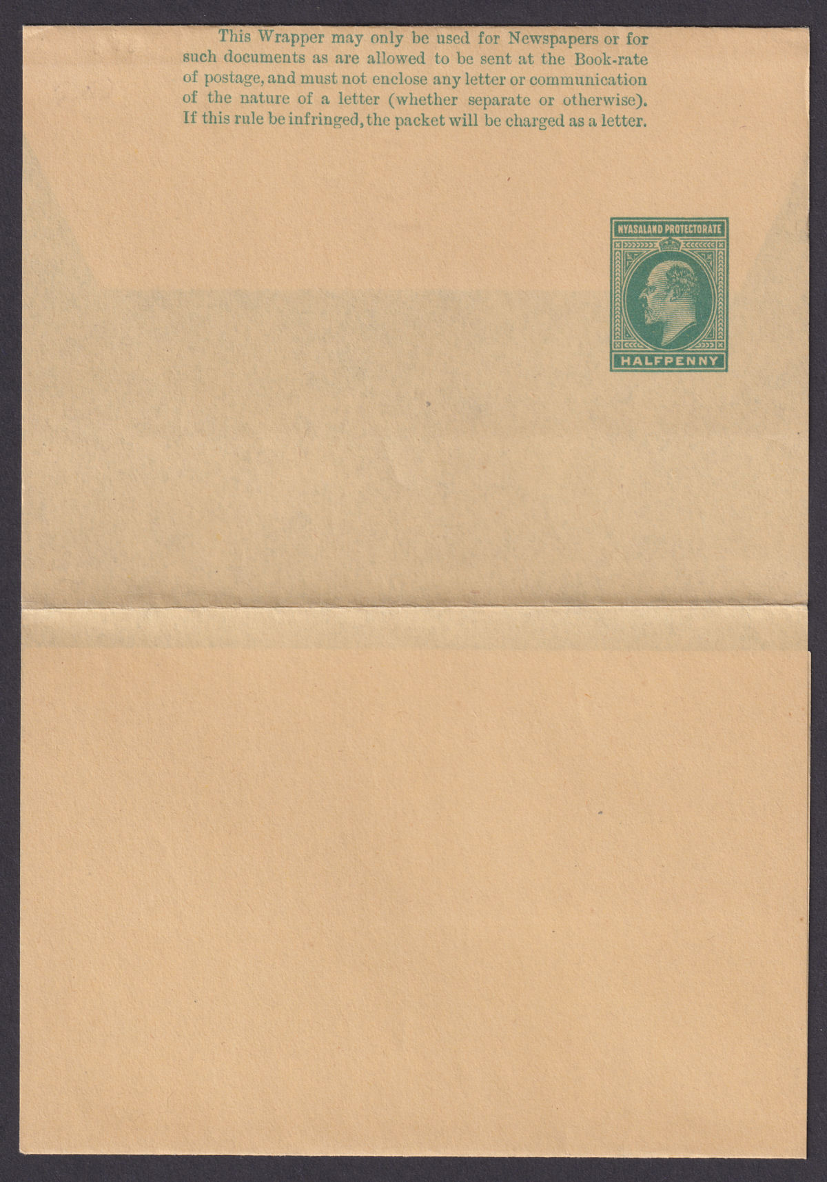 Nyasaland 1908 KEVII ½d Postal Stationery Newspaper Wrapper Unused H&G1