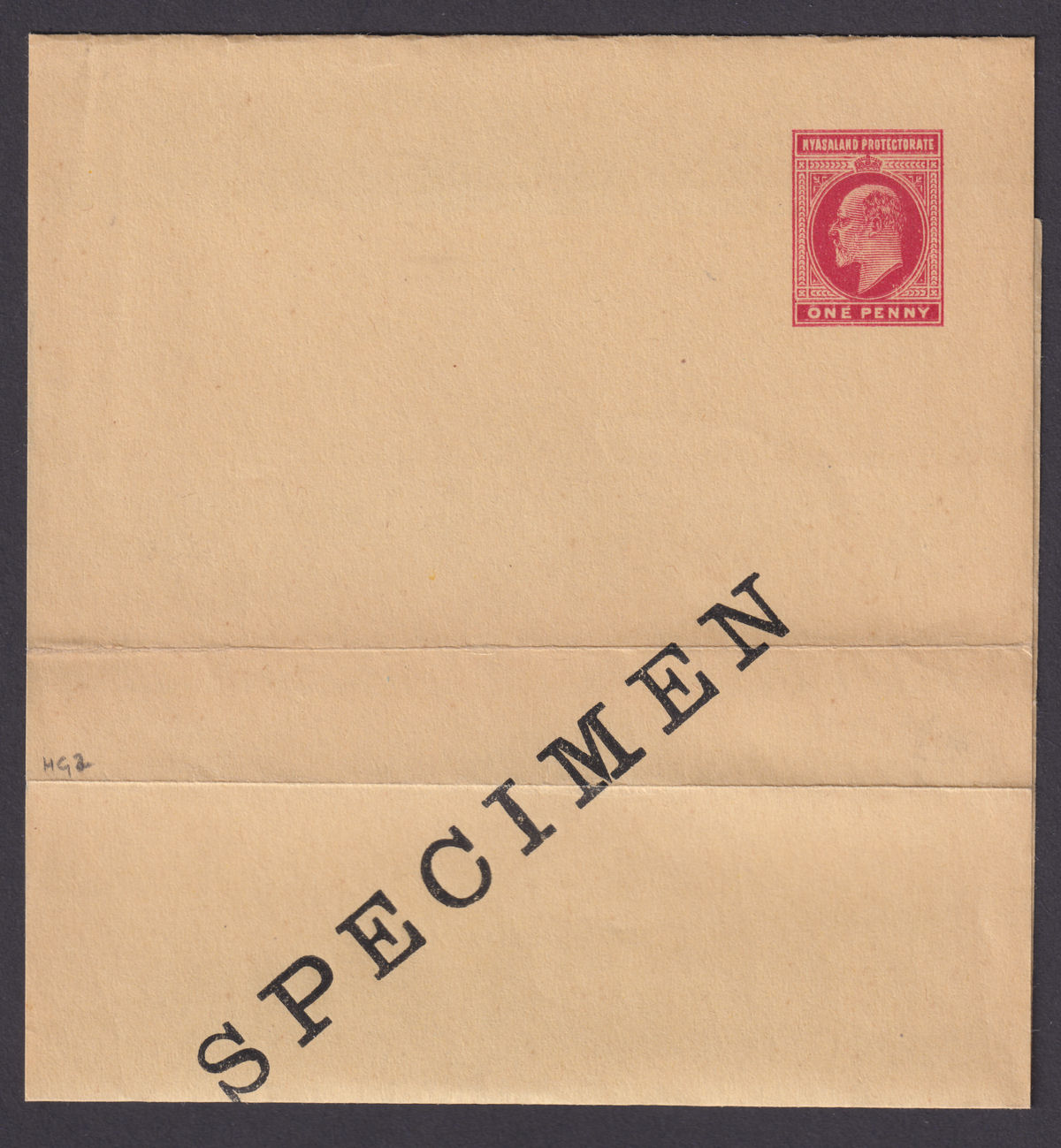 Nyasaland 1908 KEVII SPECIMEN 1d Postal Stationery Newspaper Wrapper Unused H&G2