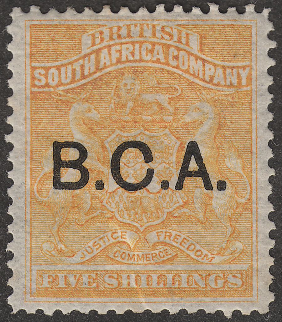 British Central Africa 1891 QV BCA Opt on BSAC 5sh Orange-Yellow Mint SG12