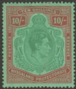 Nyasaland 1938 KGVI 10sh Bluish Green and Brown-Red on Pale Green Mint SG142a