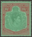 Nyasaland 1938 KGVI 10sh Bluish Green and Brown-Red on Pale Green Mint SG142a