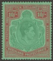 Nyasaland 1938 KGVI 10sh Bluish Green and Brown-Red on Pale Green Mint SG142a