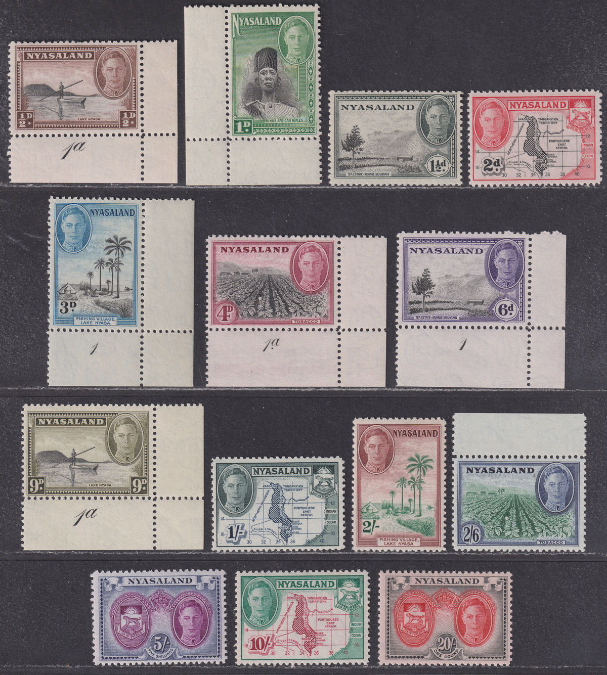 Nyasaland 1945 King George VI Set UM Mint SG144-157 cat £95 MNH