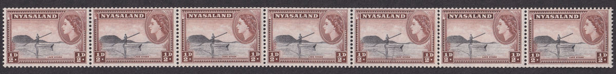 Nyasaland 1954 QEII ½d Coil Join p12x12½ Strip of 7 Mint SG173a