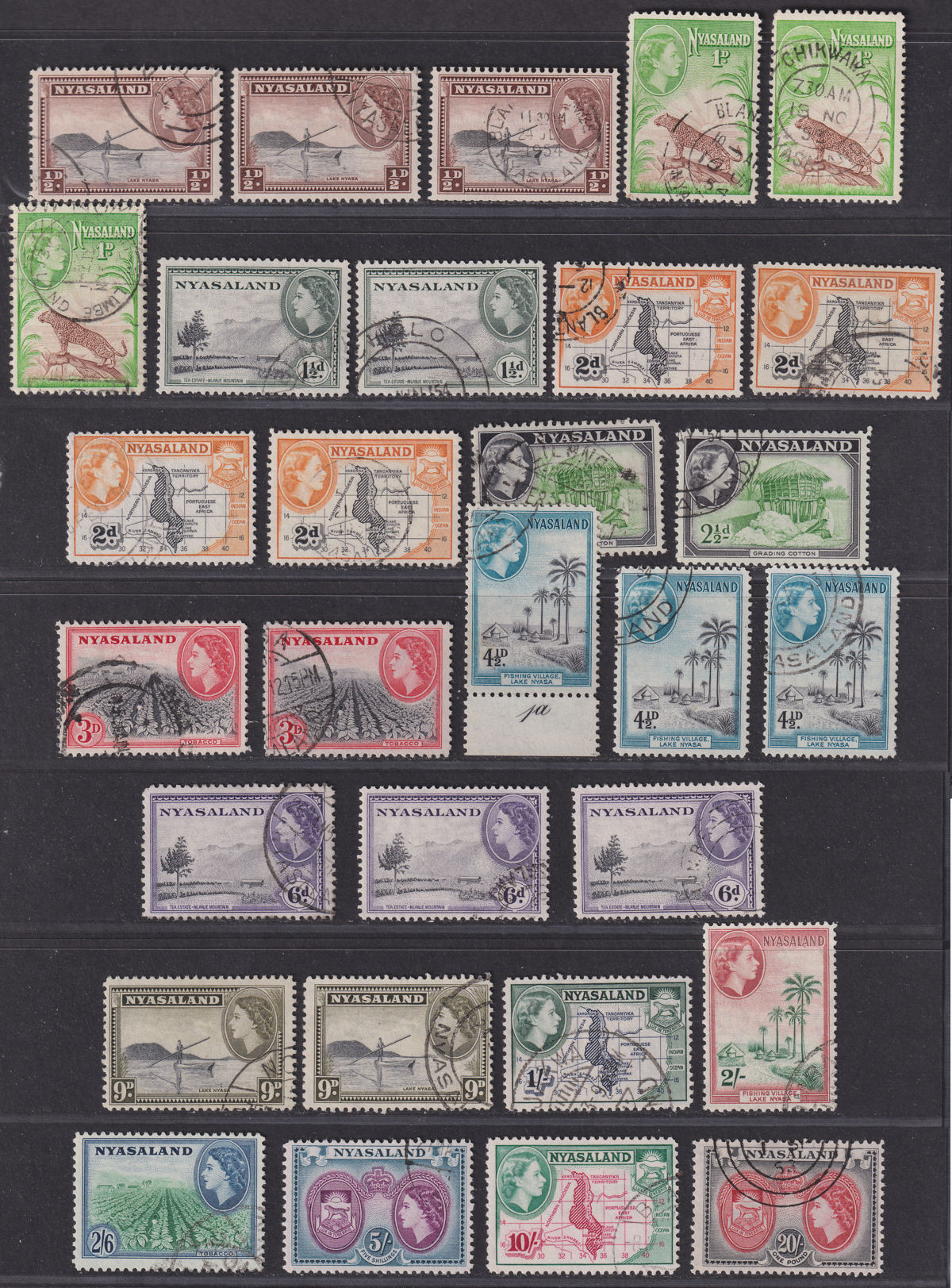 Nyasaland 1953 Queen Elizabeth II Set Used SG173-187 cat £110+