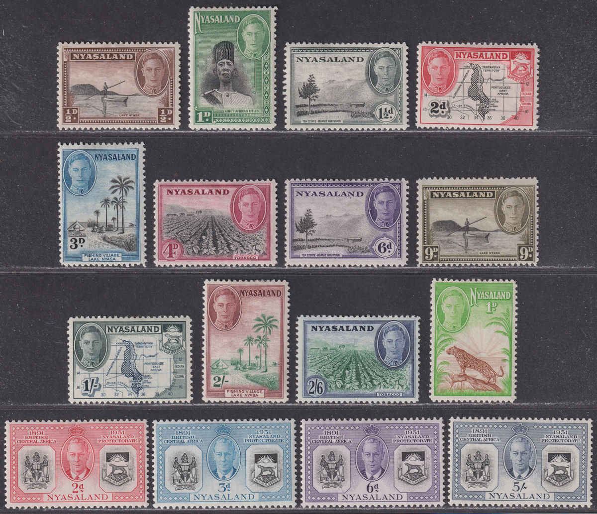 Nyasaland 1945-51 King George VI Selection to 5sh Mint