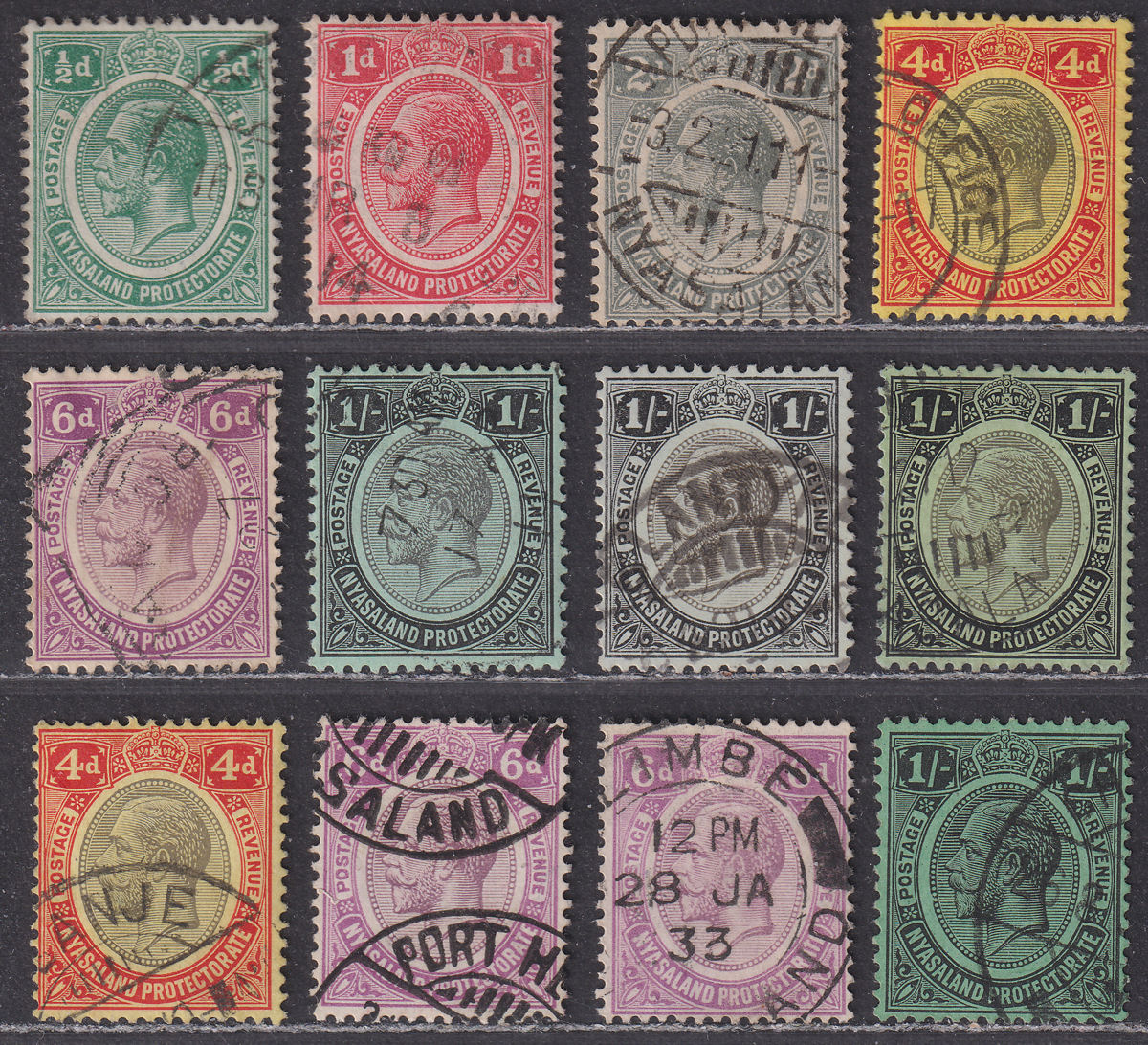 Nyasaland 1913-33 King George V Selection to 1sh Used