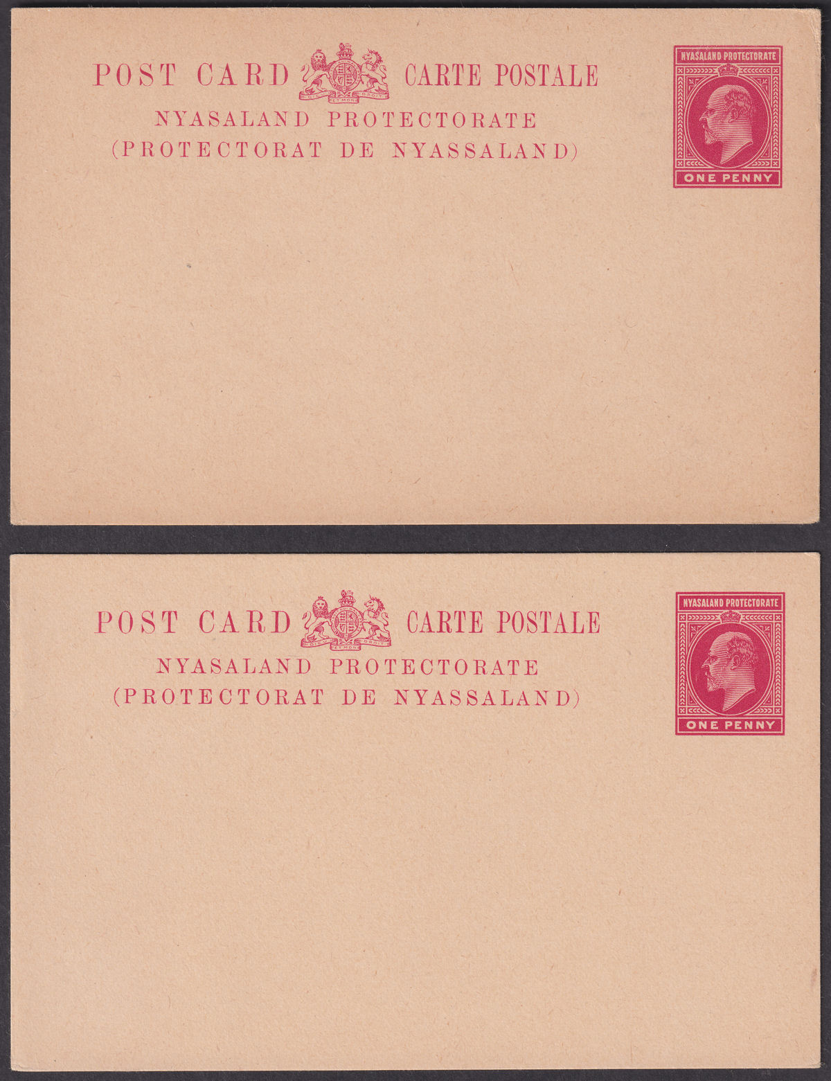 Nyasaland 1908 KEVII ½d, 1d, 2d Postal Stationery Postcard Selection Unused