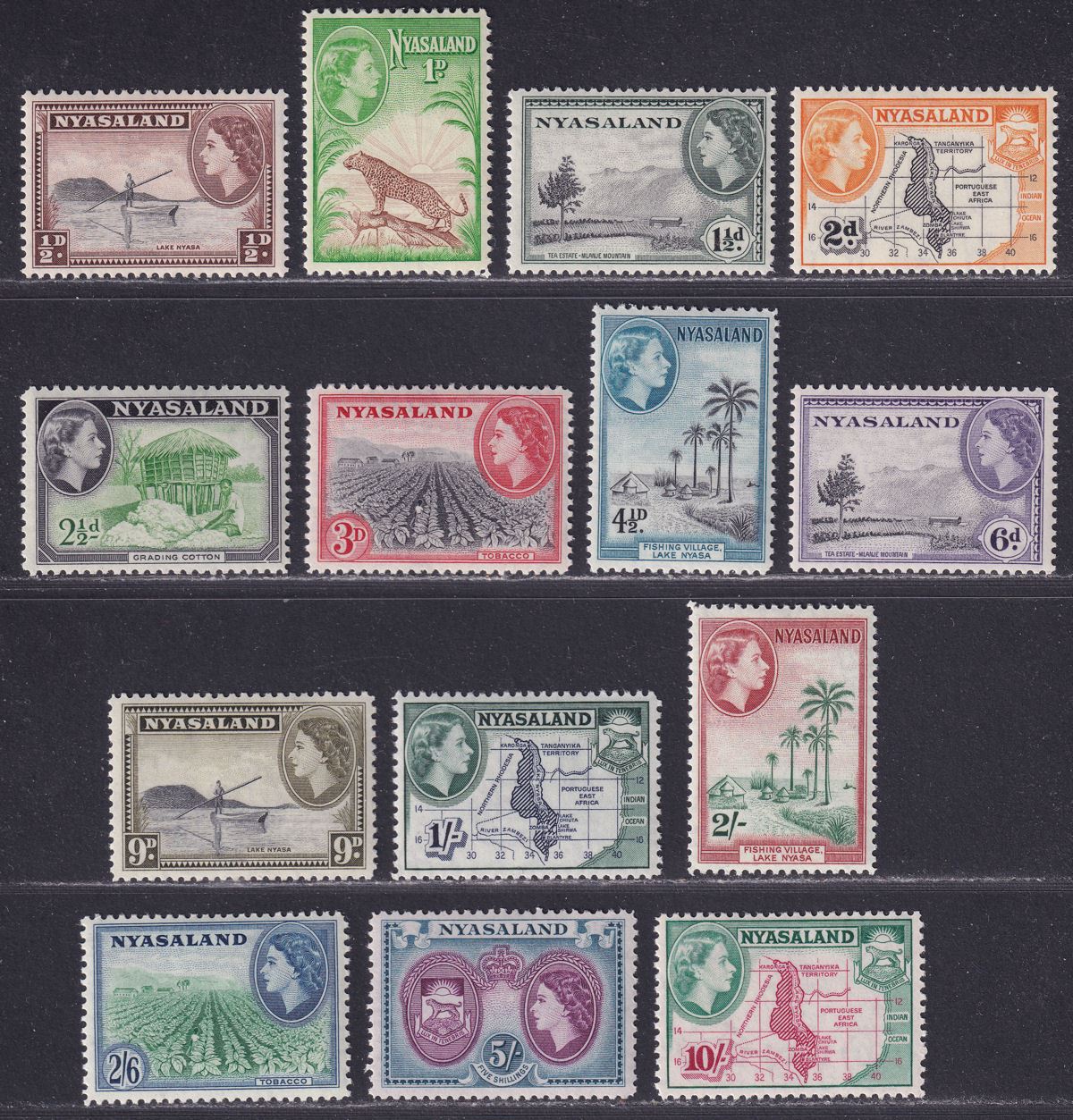 Nyasaland 1953 Queen Elizabeth II Set to 10sh Mint SG173-186 cat £50