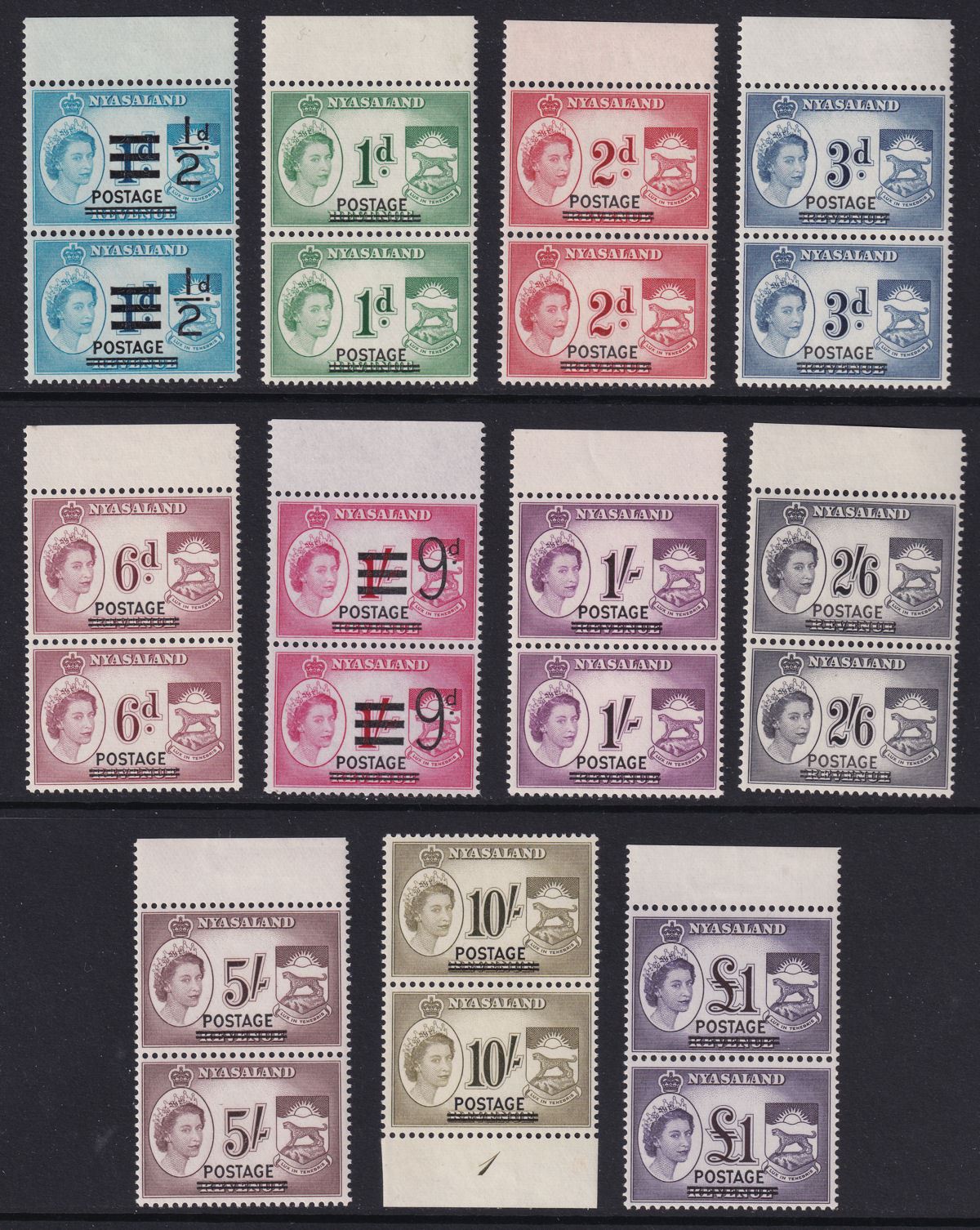 Nyasaland 1963 Queen Elizabeth II Overprint Pairs Set Mint SG188-198 cat £42
