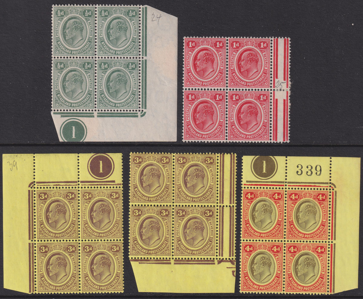 Nyasaland 1908 King Edward VII Block Set to 4d Mint SG73-76 inc Plate Nos
