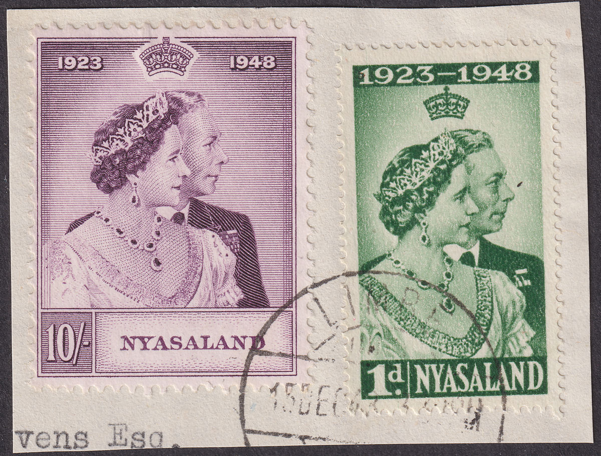 Nyasaland 1948 KGVI Royal Silver Wedding RSW 1d + 10sh Used SG161-162 cat £35