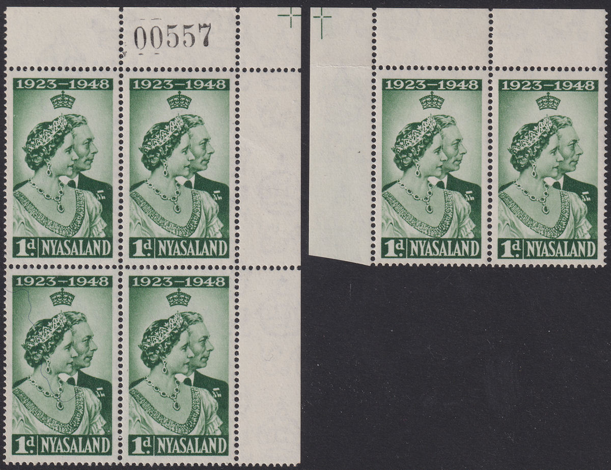 Nyasaland 1948 KGVI Royal Silver Wedding 1d Sheet No Block, 1d Pair Mint SG161