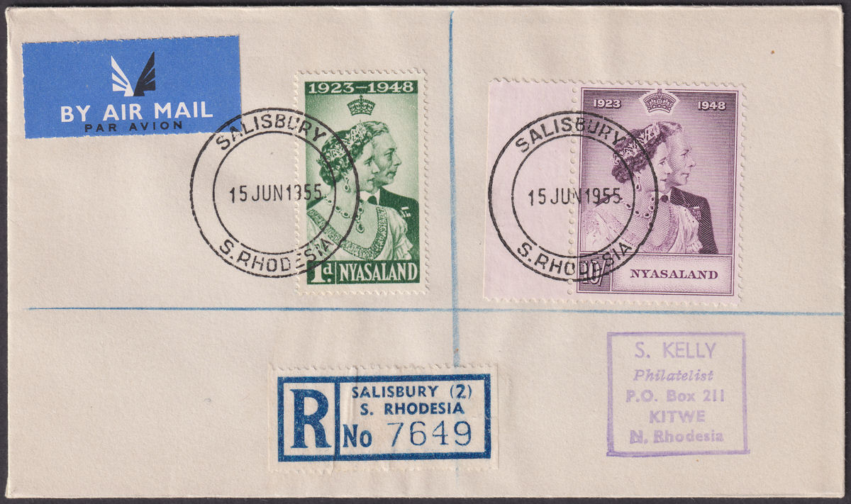 Nyasaland 1955 KGVI Royal Silver Wedding Registered Airmail Cover Used SALISBURY