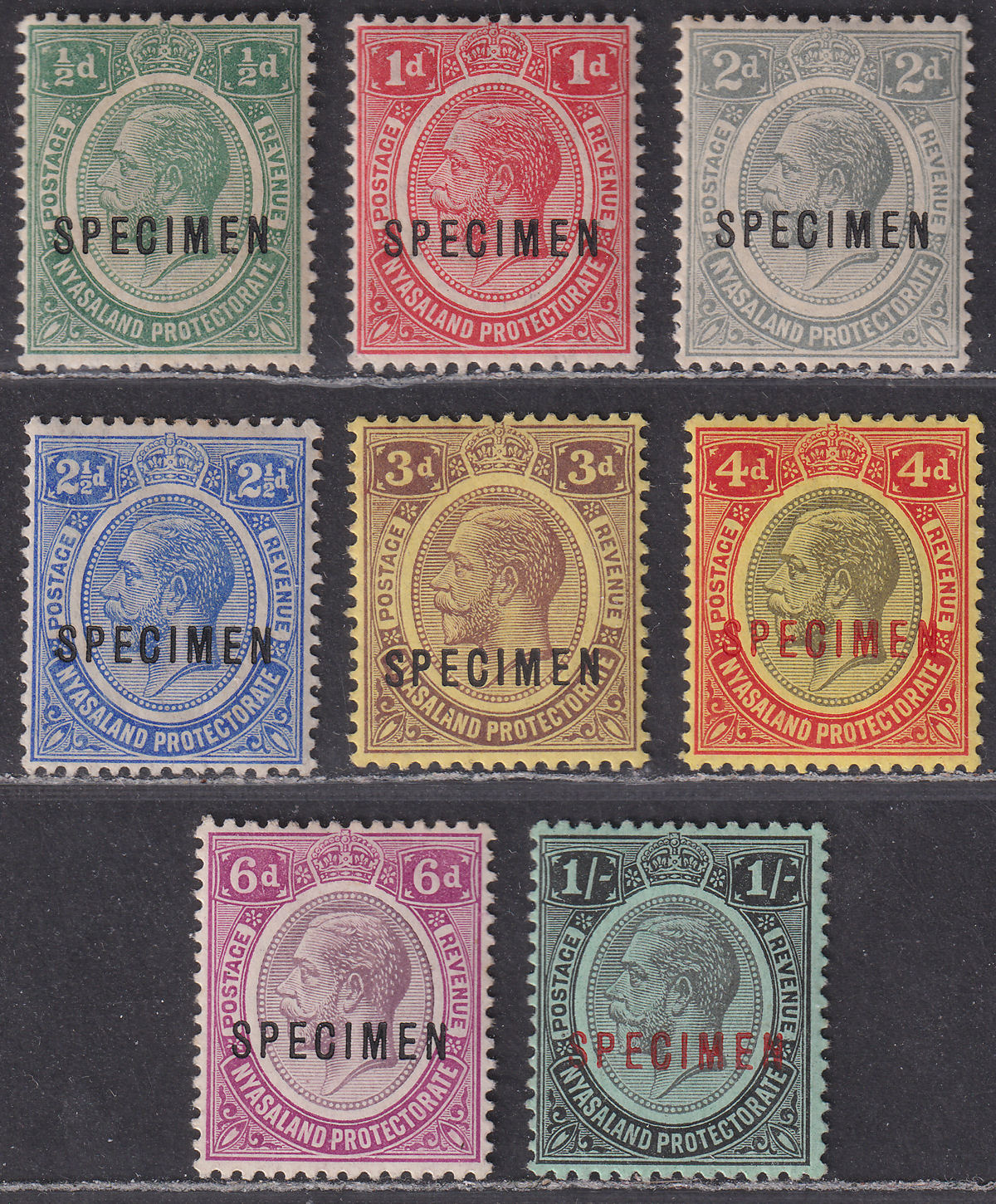 Nyasaland 1913-21 KGV SPECIMEN Overprint Set to 1sh Mint SG83s-93s