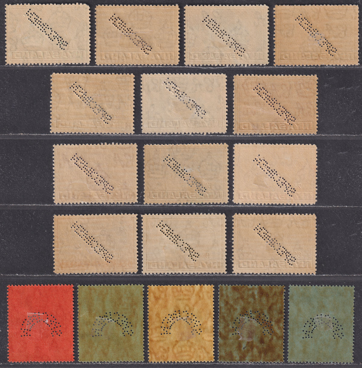 Nyasaland 1938 KGVI SPECIMEN Leopard + Key Type Set Mint SG130s-143s cat £1000