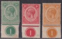 Nyasaland 1921 KGV ½d, 1d, 1½d Plate 1 Marginals Mint SG100-102