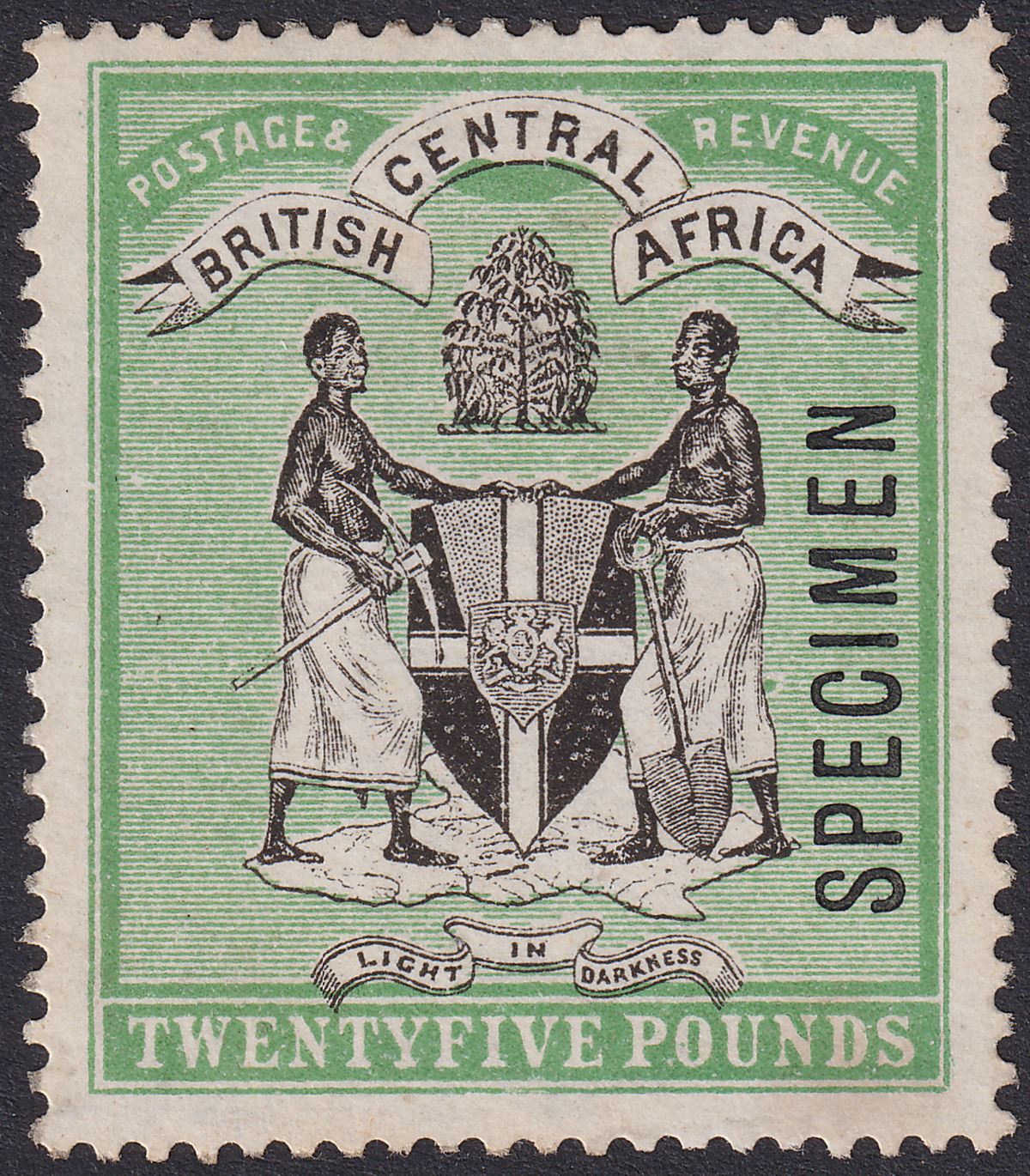 British Central Africa 1896 QV SPECIMEN Opt £25 Black and Green SG42s cat £500