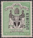 Click for more photos and details British Central Africa 1896 QV SPECIMEN Opt £25 Black and Green SG42s cat £500
