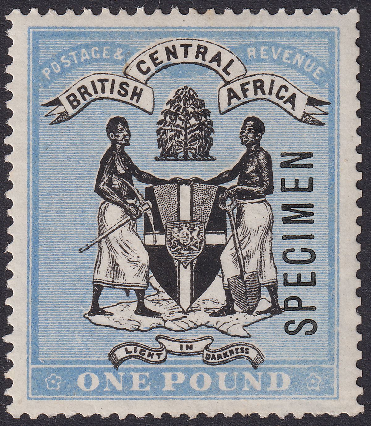 British Central Africa 1896 QV SPECIMEN Overprint £1 Black and Blue SG40s