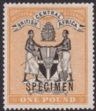 Click for more photos and details British Central Africa 1895 QV SPECIMEN £1 Black and Yellow-Orange Unused SG29s
