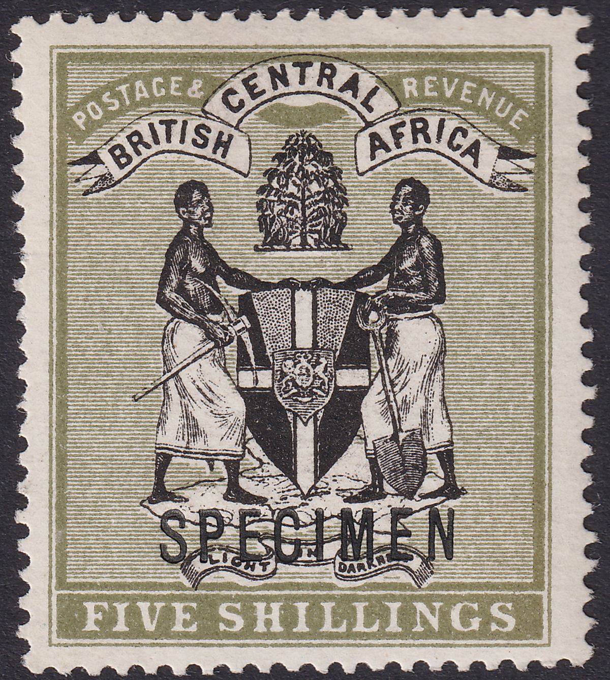British Central Africa 1895 QV SPECIMEN 5sh Black and Olive SG28s