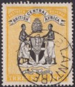 Click for more photos and details British Central Africa 1895 QV 3sh Black and Yellow Used SG27 cat £90 TEAR