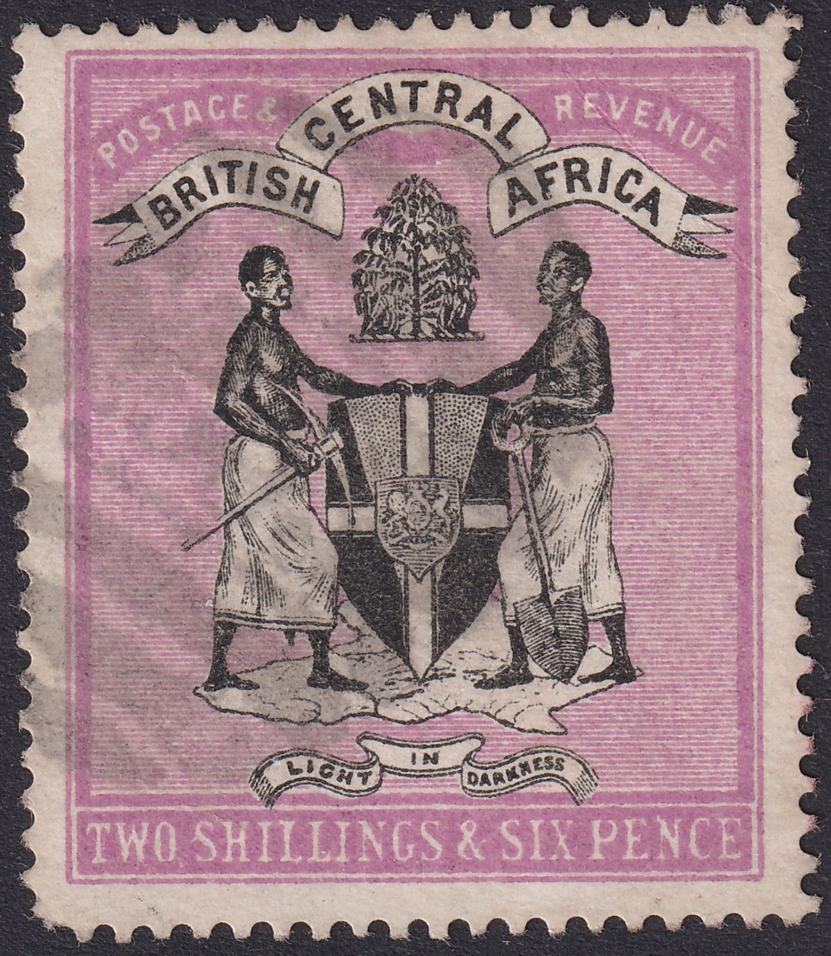 British Central Africa 1895 QV 2sh6d Black + Bright Magenta Used* SG26 cat £375
