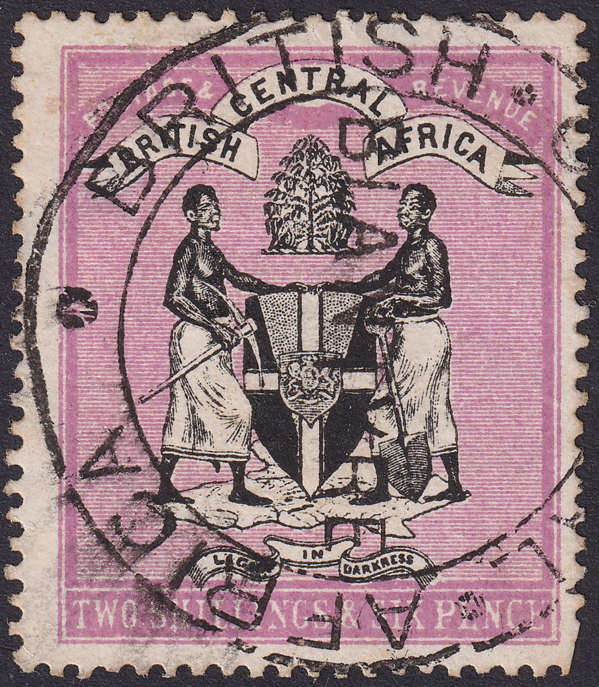 British Central Africa 1895 QV 2sh6d Black + Bright Magenta Fiscally Used SG26