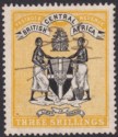 Click for more photos and details British Central Africa 1895 QV 3sh Black + Yellow Fiscally Used SG27 w pen canc