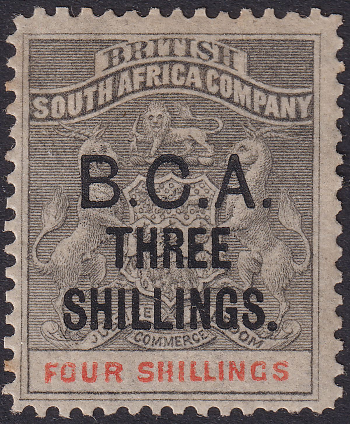 British Central Africa 1892 QV BCA Overprint BSAC 3sh on 4sh Mint SG18 cat £375