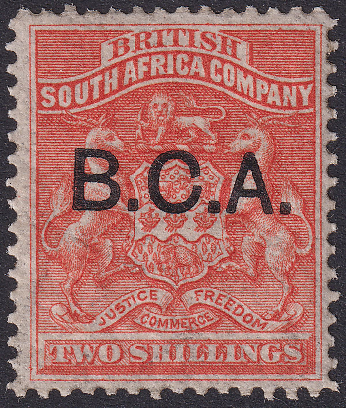 British Central Africa 1891 QV BCA Opt on BSAC 2sh Vermilion Mint SG8 cat £60