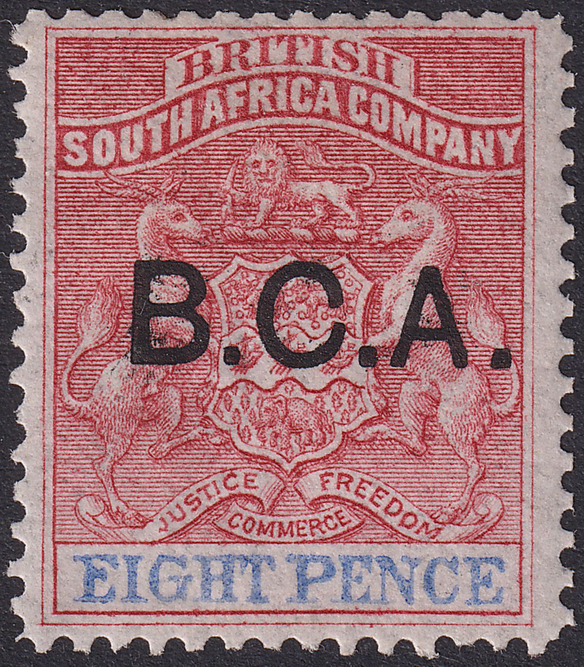 British Central Africa 1891 QV BCA Opt BSAC 8d Rose-Lake + Ultramarine Mint SG6