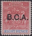 Click for more photos and details British Central Africa 1891 QV BCA Opt BSAC 8d Rose-Lake + Ultramarine Mint SG6