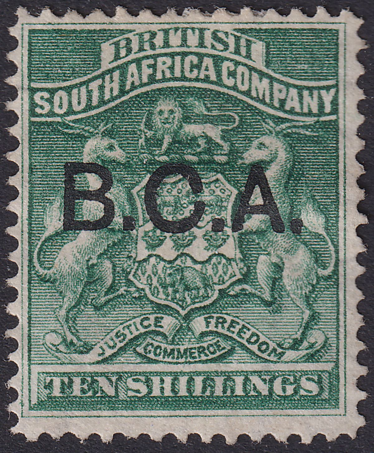British Central Africa 1891 QV BCA Opt on BSAC 10sh Deep Green Unused SG13
