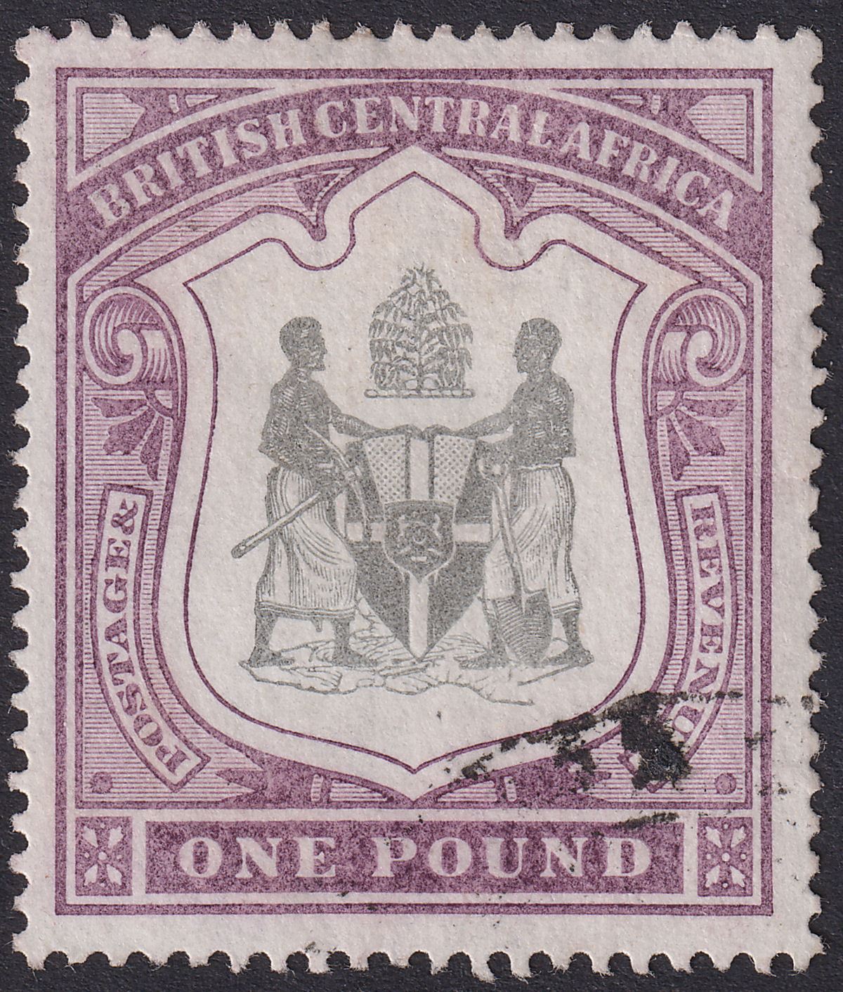 British Central Africa 1897 QV £1 Blk + Purp Fiscally Used SG51 c£500 as Postal