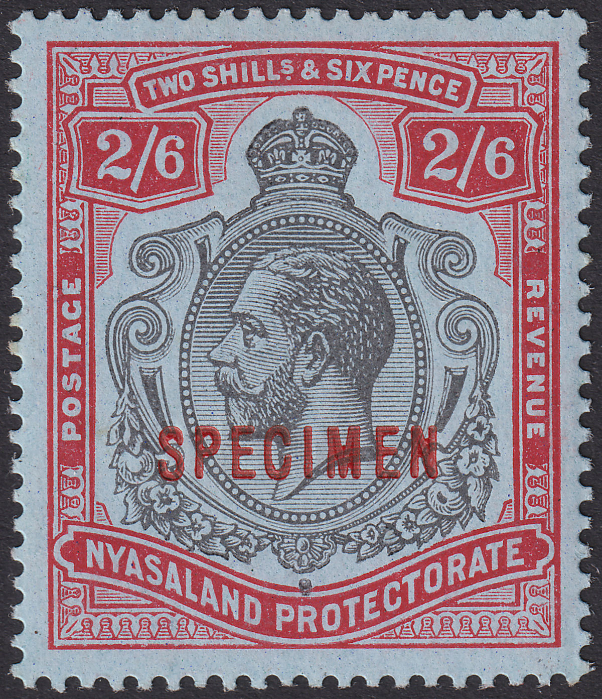 Nyasaland 1913 KGV SPECIMEN 2sh6d Black and Red on Blue SG94s
