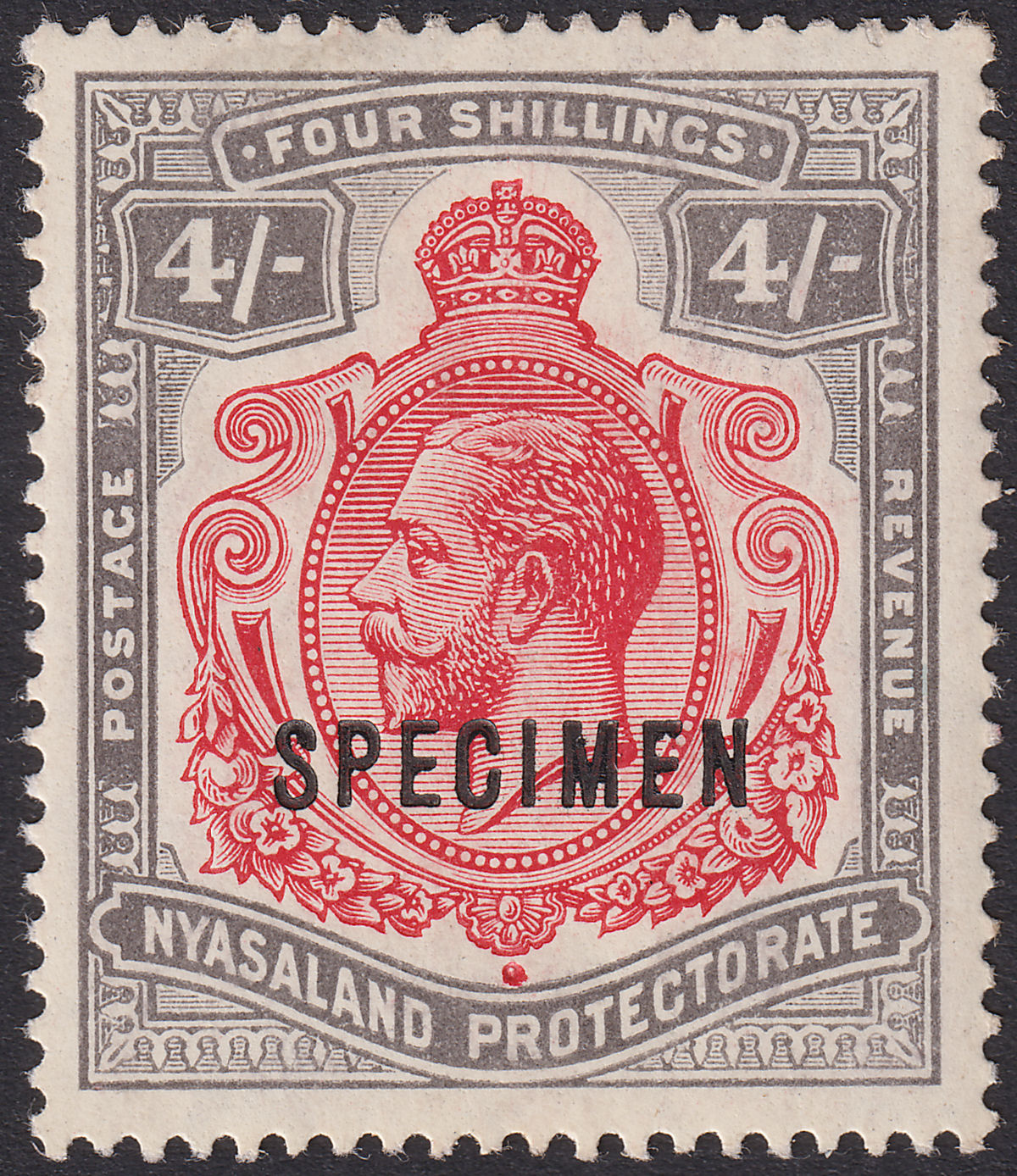 Nyasaland 1913 KGV SPECIMEN 4sh Carmine and Black Mint SG95s