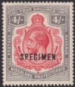 Nyasaland 1913 KGV SPECIMEN 4sh Carmine and Black Mint SG95s