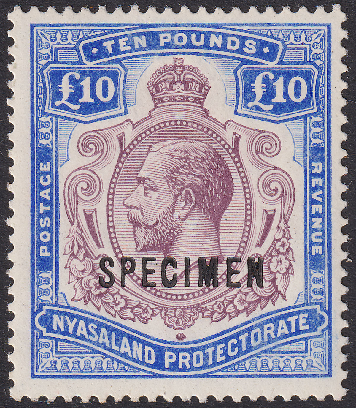 Nyasaland 1913 KGV SPECIMEN £10 Purple + Dull Ultramarine Mint SG99s cat £850