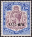 Nyasaland 1913 KGV SPECIMEN £10 Purple + Dull Ultramarine Mint SG99s cat £850