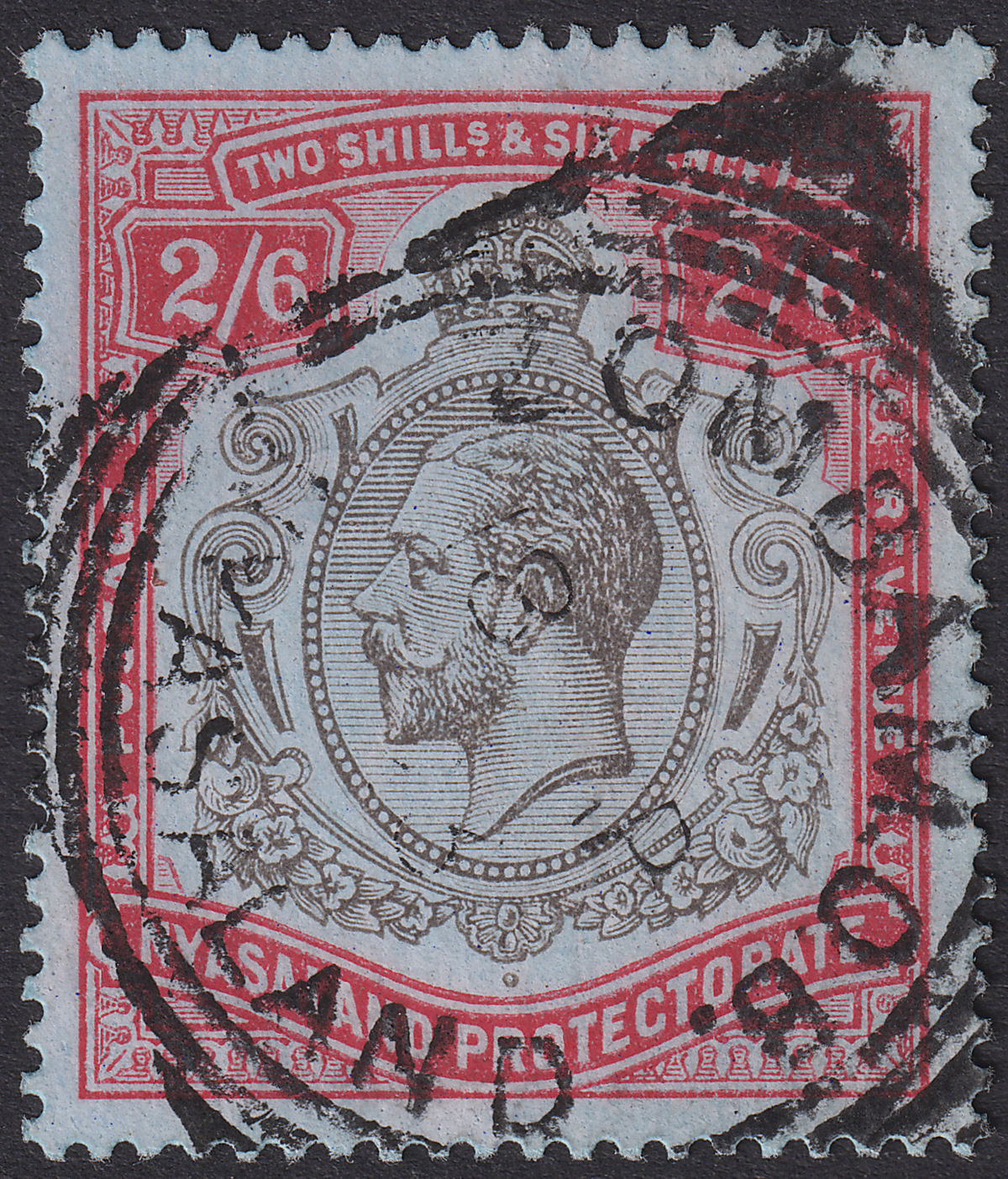 Nyasaland 1913 KGV 2sh6d Black and Red on Blue Used SG94 cat £32