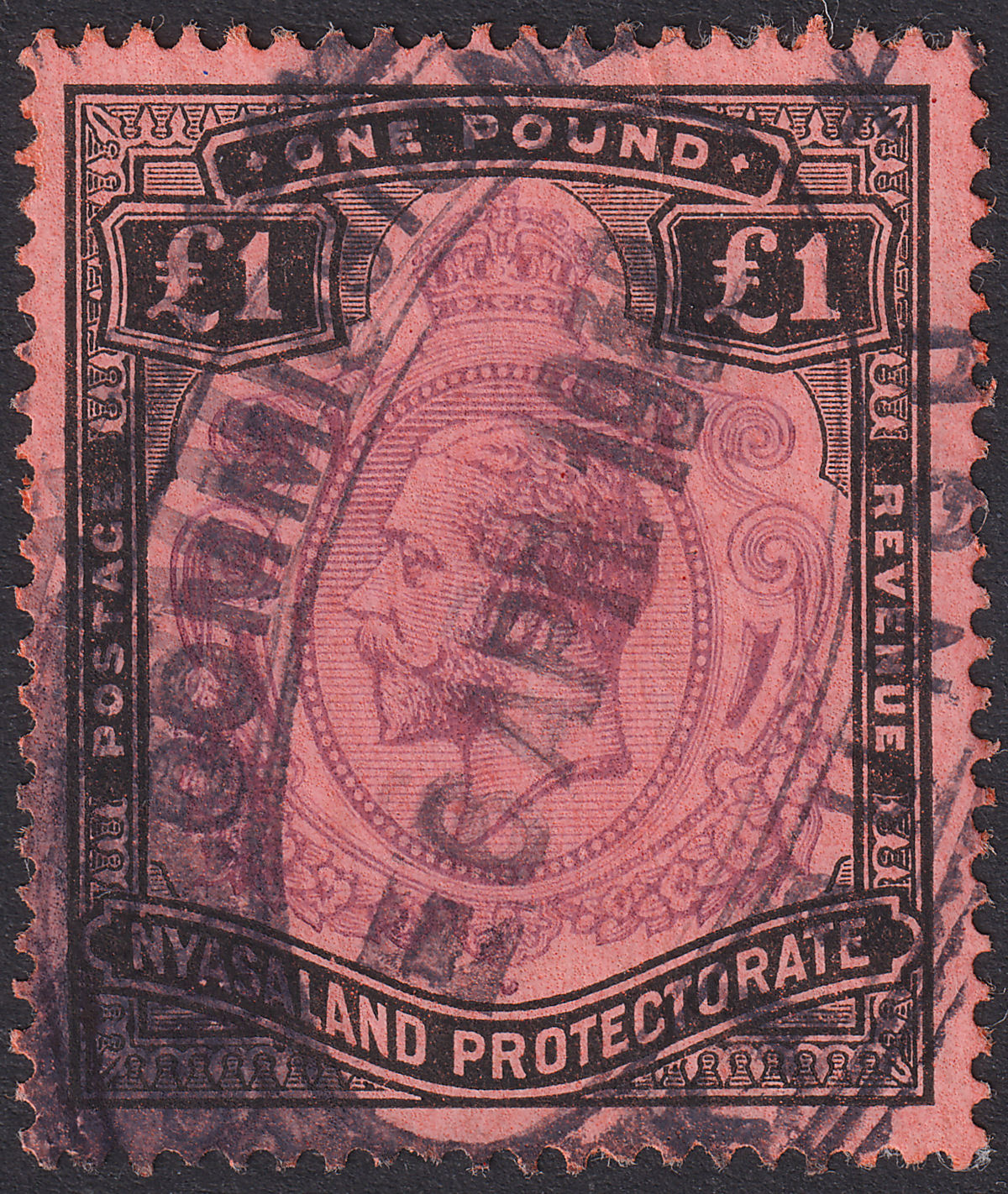 Nyasaland 1913 KGV £1 Purple and Black on Red Fiscally Used SG98