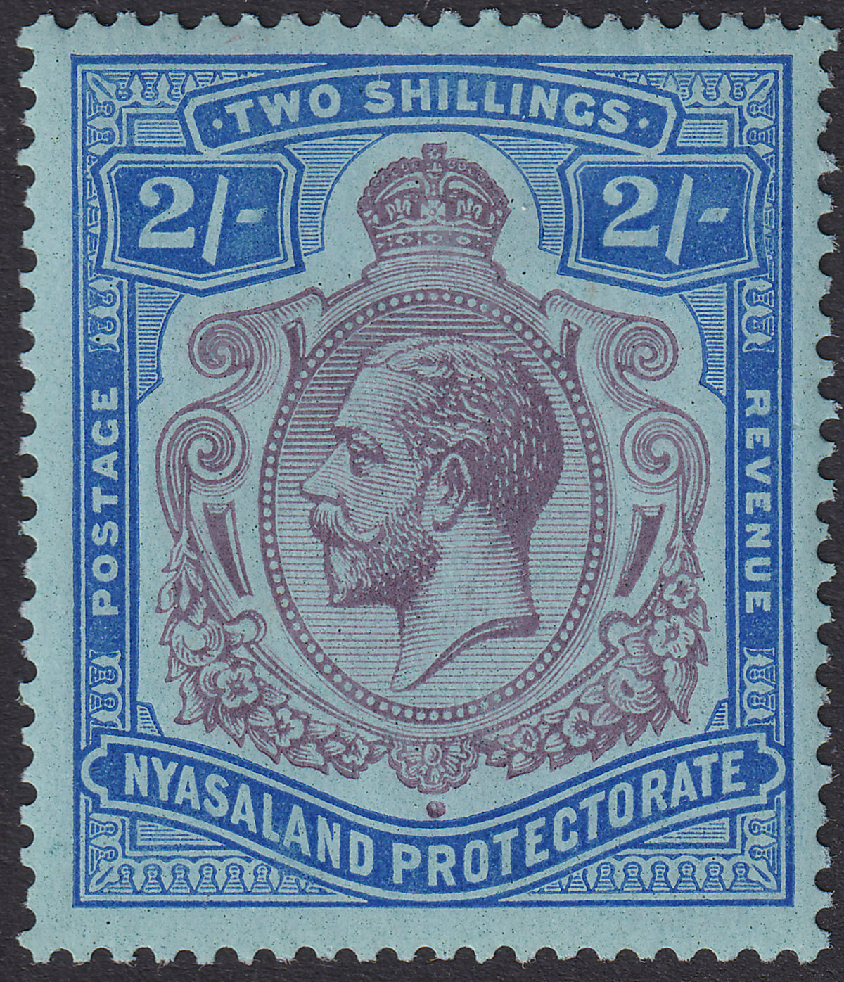 Nyasaland 1926 KGV 2sh Purple and Blue on Pale Blue Mint SG109 cat £22