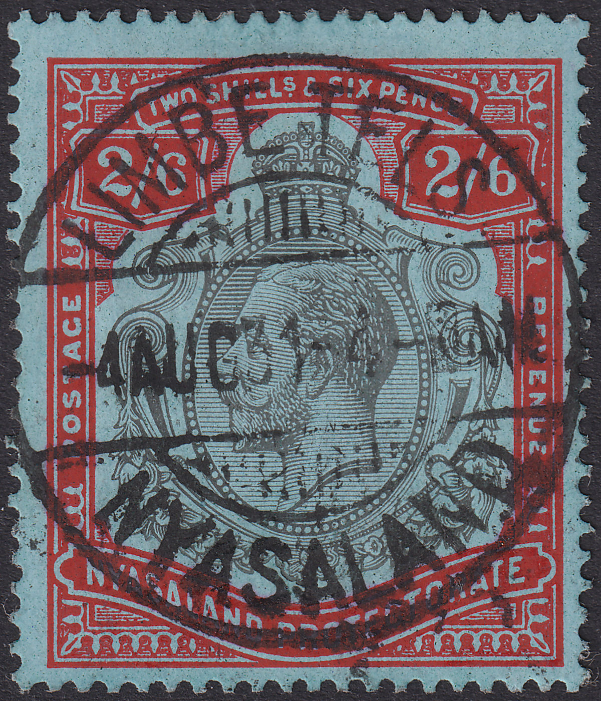 Nyasaland 1926 KGV 2sh6d Grey-Black + Scarlet-Verm Used SG110j c£40 LIMBE TELS